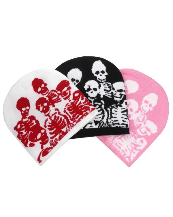 Шапка Skeleton белая с красным