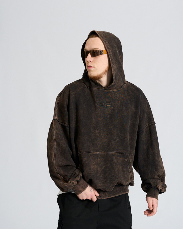 Худи оверсайз OGONPUSHKA Qoma Washed чёрное(*)