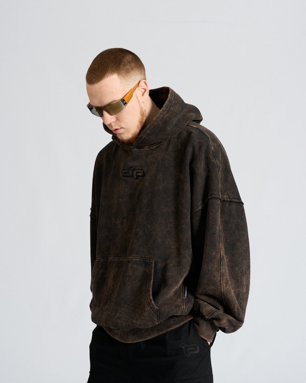 Худи оверсайз OGONPUSHKA Qoma Washed чёрное(*)