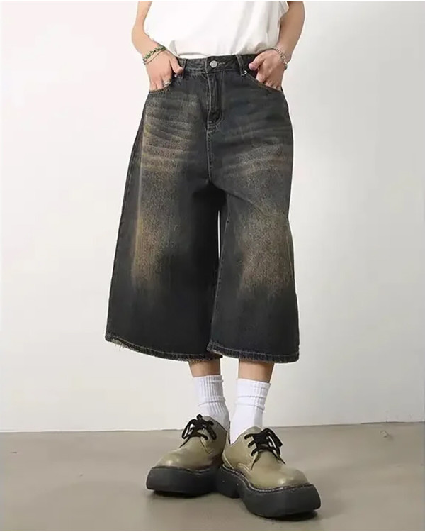 Шорты удлиненные Y2K Loose fit синие с зеленым (маломерит на 1-2 размера)