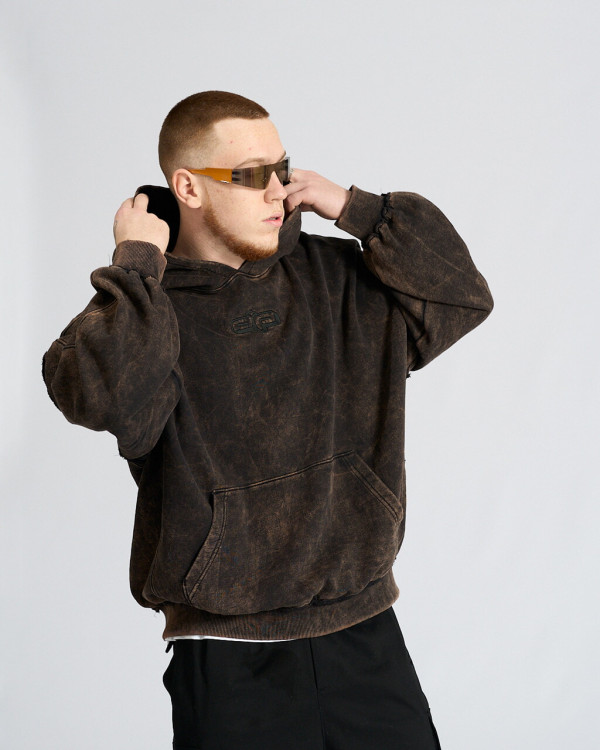 Худи оверсайз OGONPUSHKA Qoma Washed чёрное(*)