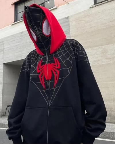 Худі зіпер Y2K SpiderMan чорний
