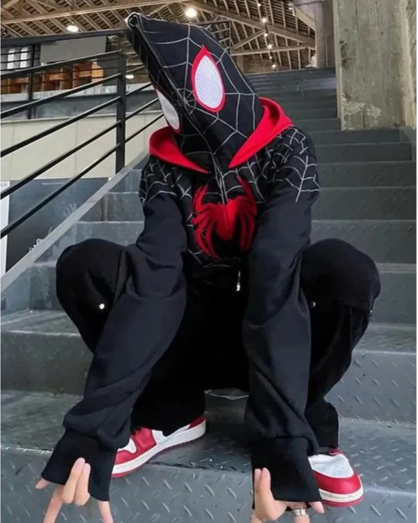Худый зипер Y2K SpiderMan черный