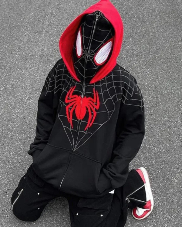 Худый зипер Y2K SpiderMan черный