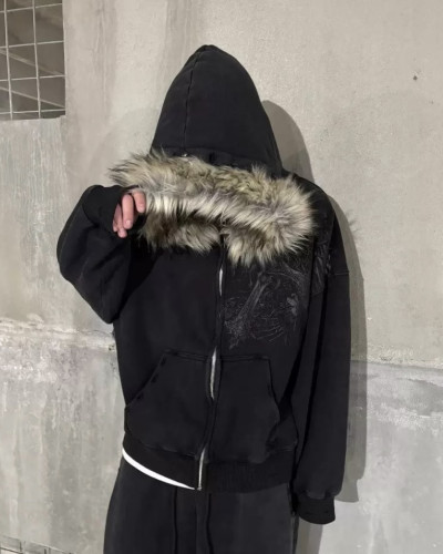 Худі зіпер Fur чорне