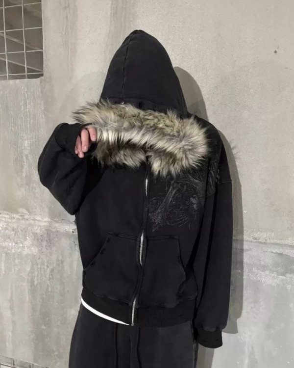Худи зиппер Fur черный